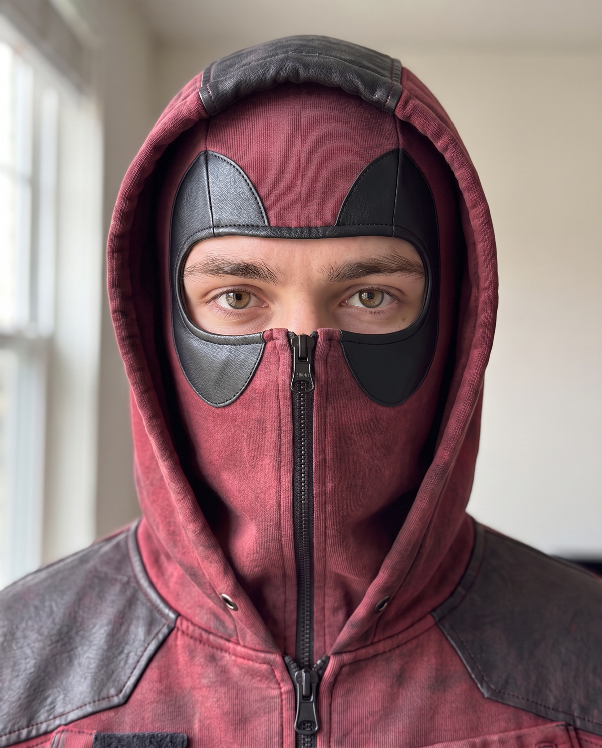 Close-up of the built-in red balaclava