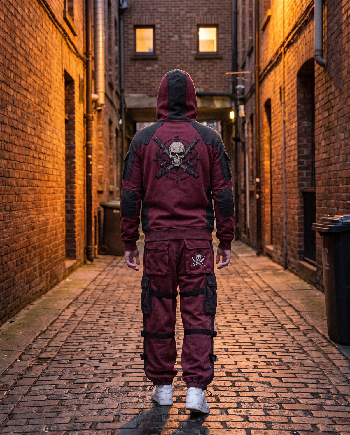 Full set from behind in an alley
