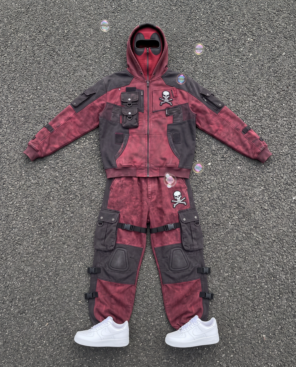 Hoodie and cargo pants flat lay